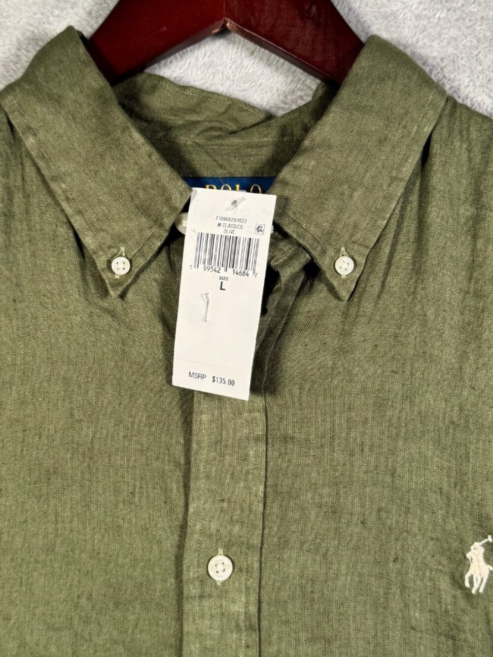 Polo Ralph Lauren Shirt Mens L Green Linen Button Up Short Sleeve Classic $135